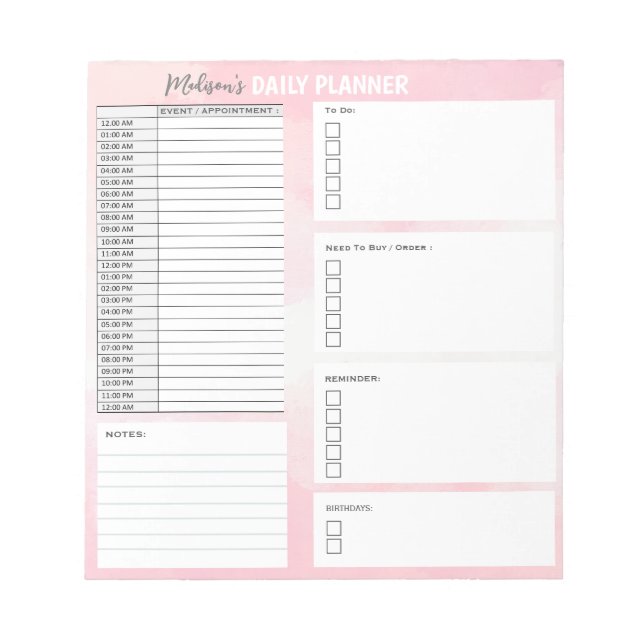 Personalized Daily Planner To Do List Organizer Notepad (Front)