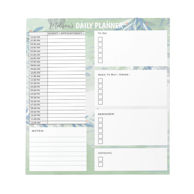 Personalized Daily Planner To Do List Organizer Notepad (Front)