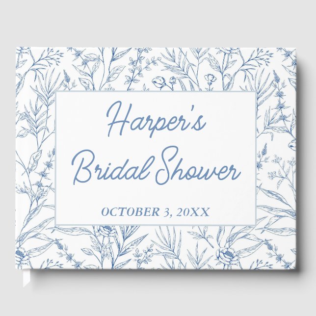 Personalized Dainty Blue Floral Bridal Shower Guest Book (Front)