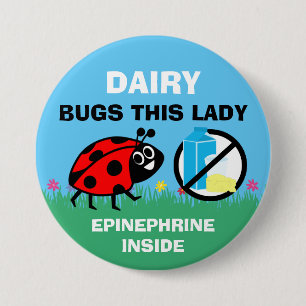 Personalized Dairy Allergy Alert Ladybug 3 Inch Round Button