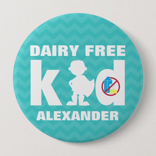 Personalized Dairy Free Super Boy Teal Chevron Pin (Front)