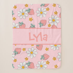 Personalized Daisies and Strawberries Sherpa Blanket