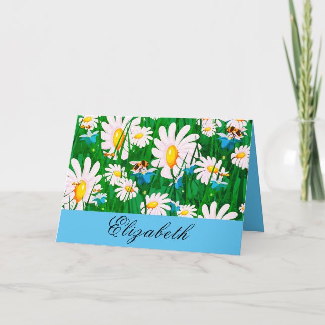 Personalized, Daisies & Bees, Spring Greeting Card (Front)