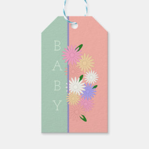Personalized Daisies Floral Pastel Peach, Green Gift Tags