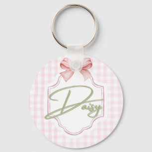 Personalized Daisy Baby Girl Nursery Bow&Gingham Keychain