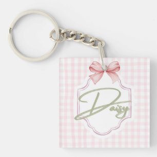 Personalized Daisy Baby Girl Nursery Bow&Gingham Keychain