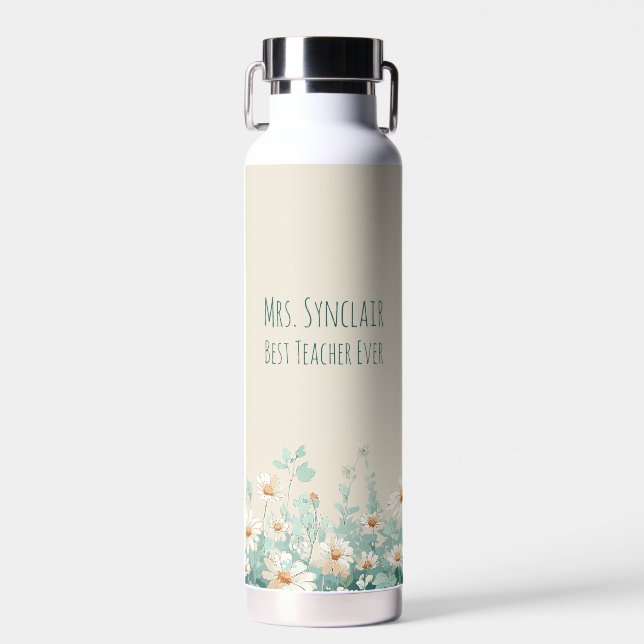 Personalized Daisy Best Teacher Ever Appreciation Water Bottle (Front)