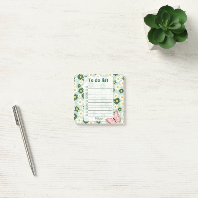 Personalized Daisy & Butterfly To Do List  Post-it Notes (Office)