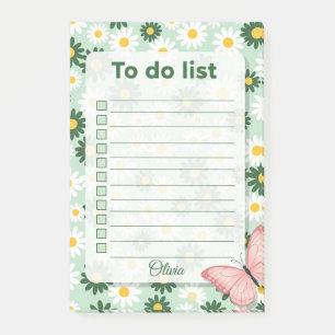 Personalized Daisy & Butterfly To Do List  Post-it Notes