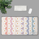 Personalized Daisy Desk Mat<br><div class="desc">This floral desk mat is decorated with hand-drawn white daisies on a pastel striped background.
Easily customizable.
Use the Design Tool to change the text size, style, or colour.
As we create our artwork you won't find this exact image from other designers.
Original Drawing © Michele Davies.</div>