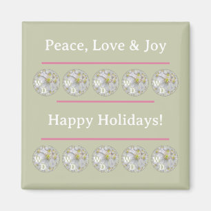 Personalized Daisy Floral Art Green Pink Holiday Magnet