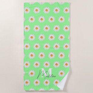 Personalized Daisy Floral Beach Towel Custom Name