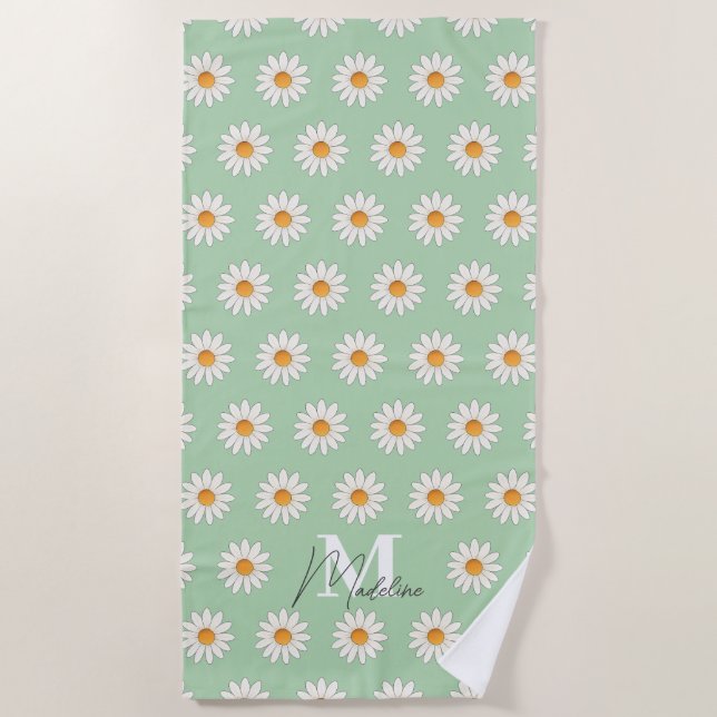 Personalized Daisy Floral Beach Towel Custom Name (Front)