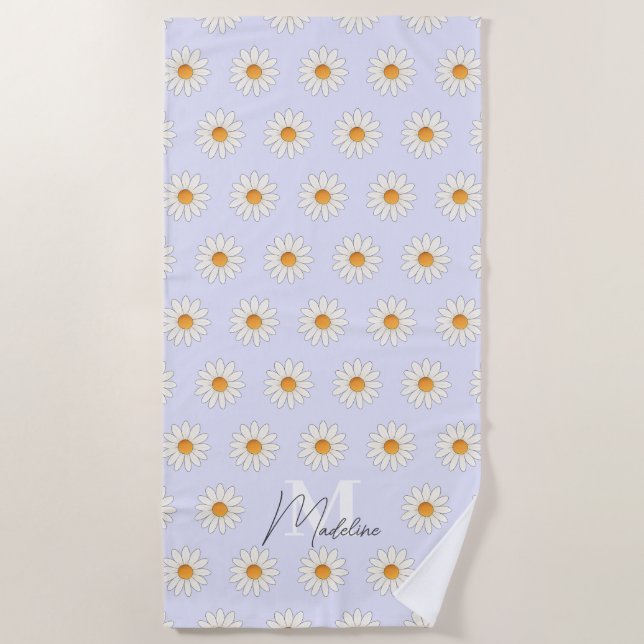 Personalized Daisy Floral Beach Towel Custom Name (Front)