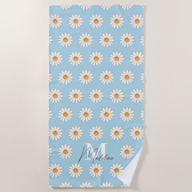 Personalized Daisy Floral Beach Towel Custom Name (Front)