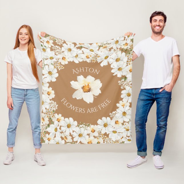 Personalized Daisy Floral Flowers are Free  Fleece Blanket (In Situ)