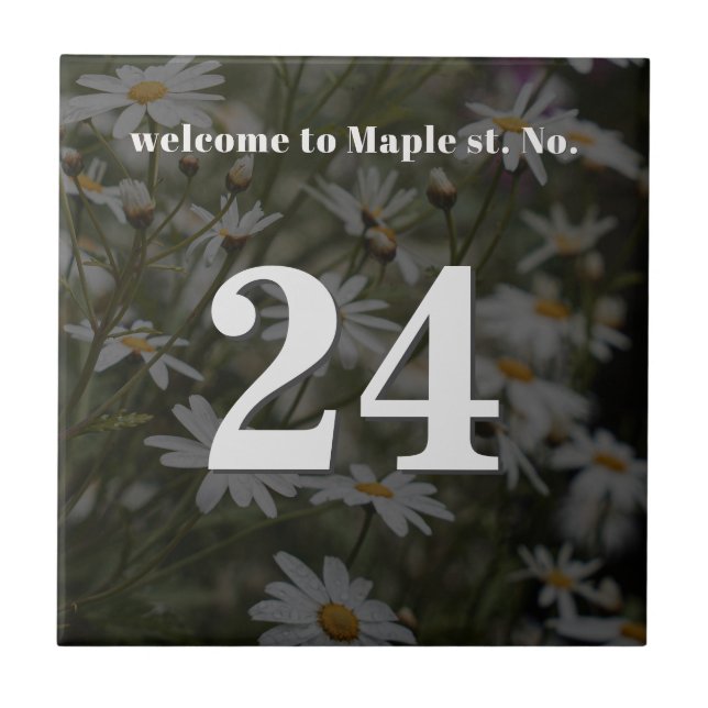 Personalized Daisy Floral House / Apartment Number Tile (Front)