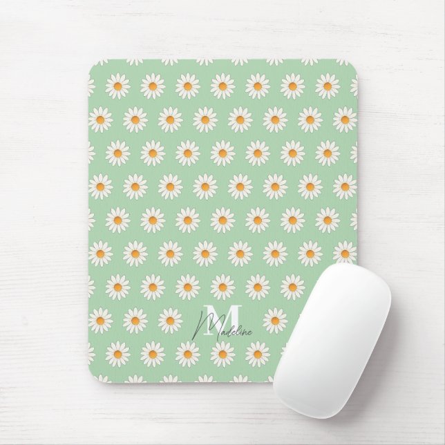 Personalized Daisy Floral Mousepad – Custom Name (With Mouse)