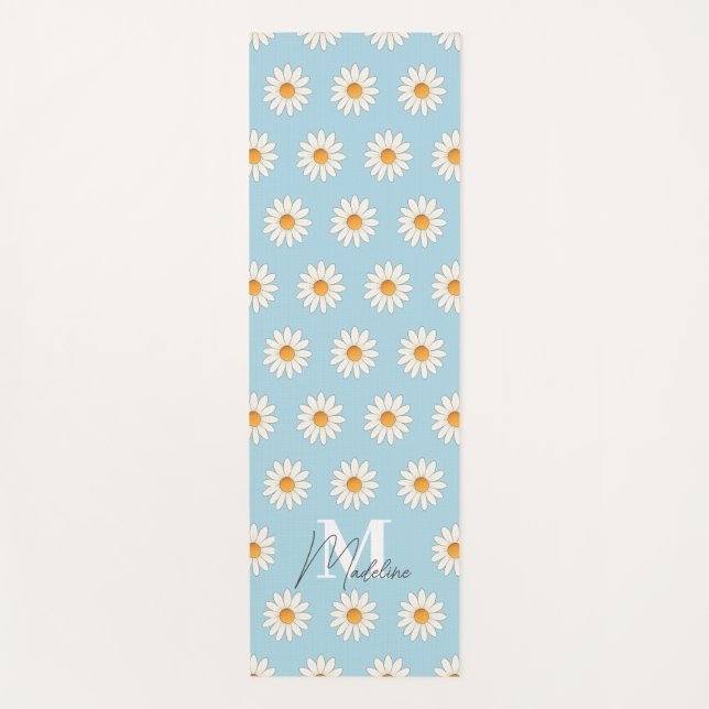 Personalized Daisy Floral Yoga Mat – Custom Name (Front)