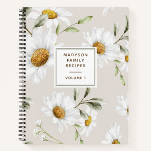 Personalized Daisy Flowers Family Recipe Cookbook Notebook