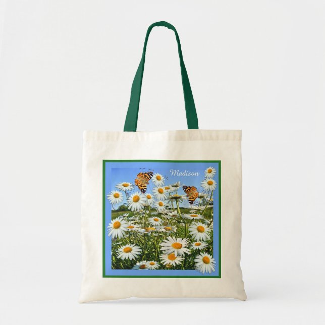 Personalized Daisy Meadow Custom Text Tote Bag (Front)