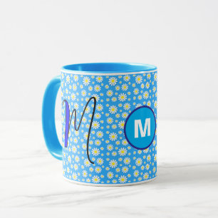 Personalized Daisy Monogrammed Initial Blue Coffee Mug