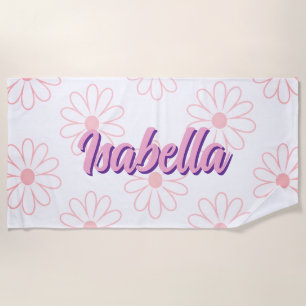 Personalized Daisy Name Beach Towel, Oversized Towel