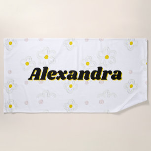 Personalized Daisy Name Beach Towel, Oversized Towel