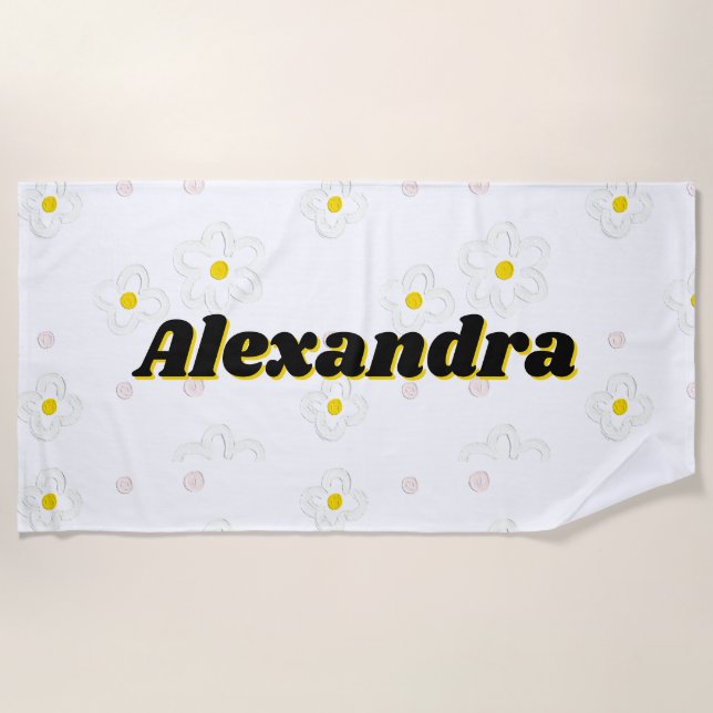 Personalized Daisy Name Beach Towel, Oversized  Towel (Front)