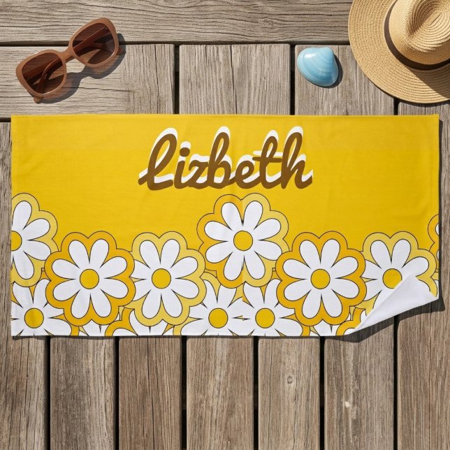 Personalized Daisy Name Beach Towel, Oversized  Towel (Creator Uploaded)
