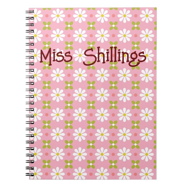 Personalized daisy patterned spiral notebook (Front)