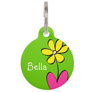 Personalized Daisy Pet Tag - Green/Pink
