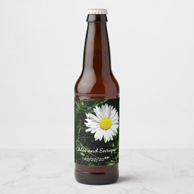 Personalized Daisy Wedding Beer Bottle Label (Front)