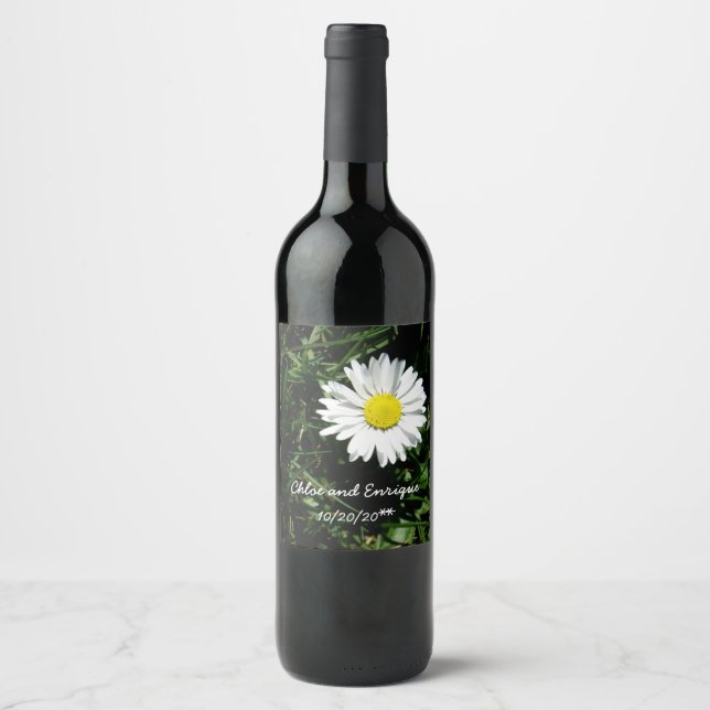 Personalized Daisy Wedding Wine Label (Front)