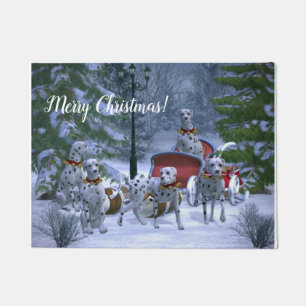 Personalized Dalmatians, Sleigh & Snow Christmas Doormat