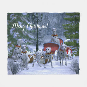 Personalized Dalmatians, Sleigh & Snow Christmas Fleece Blanket