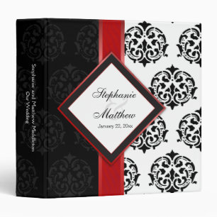 Personalized Damask and Red Ribbon 1.5 Inch Binder