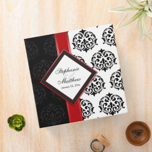 Personalized Damask and Red Ribbon 2 Inch Binder