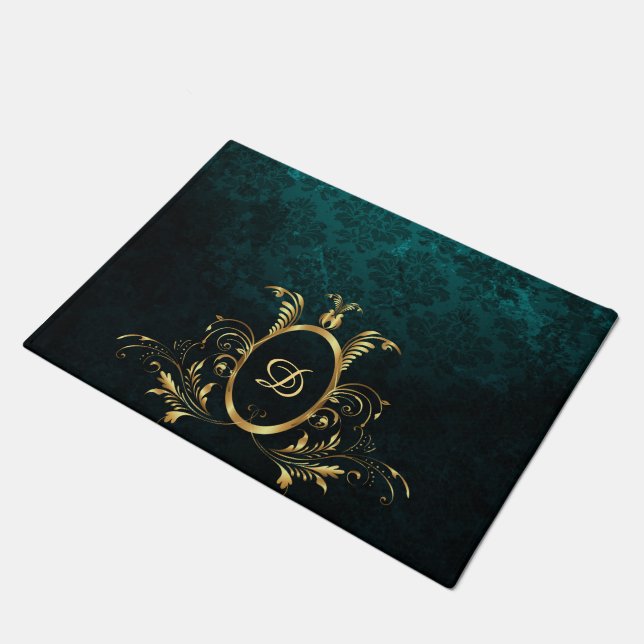 Personalized Damask gold Frame Doormat (Angled)