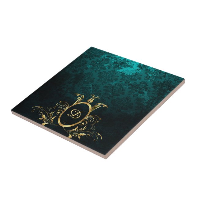 Personalized Damask gold Frame Tile (Side)