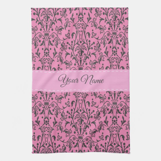 Personalized Damask Kitchen Towel (Vertical)