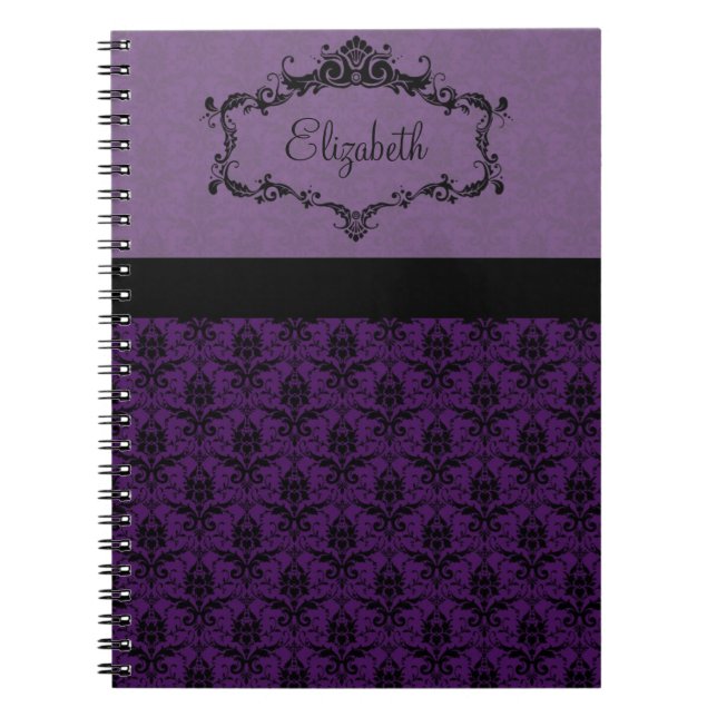 Personalized Damask Notebook - Purple (Front)