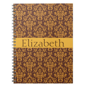 Personalized Damask Pattern Gold Badge Notebook