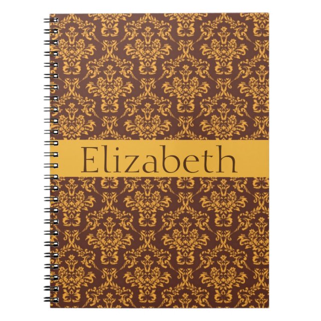 Personalized Damask Pattern Gold Badge Notebook (Front)