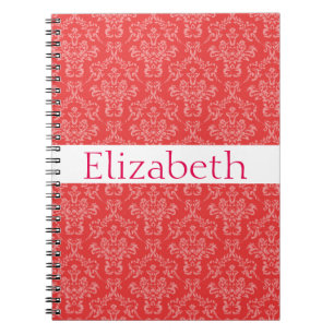 Personalized Damask Pattern Pink White Badge Notebook