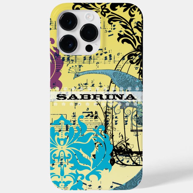 Personalized Damask Peacock Birdcage Musical Notes Case-Mate iPhone Case (Back)