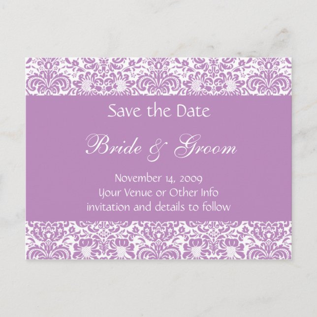 Personalized Damask Save the Date Announcement Postcard (Front)