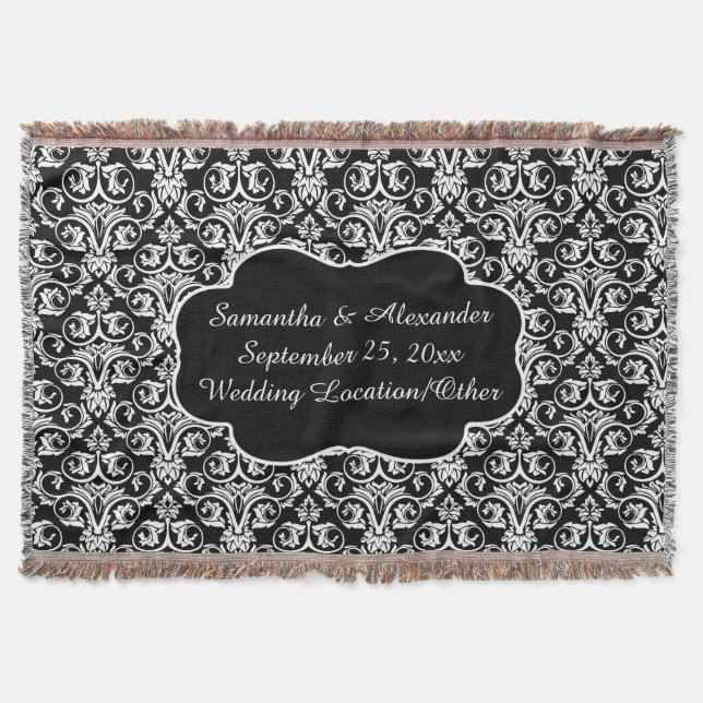 Personalized Damask Wedding Custom Keepsake Throw Blanket (Front)