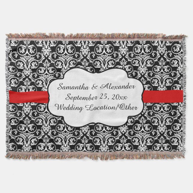 Personalized Damask Wedding Custom Keepsake Throw Blanket (Front)