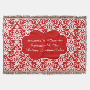 Personalized Damask Wedding/Keepsake Custom Red Throw Blanket